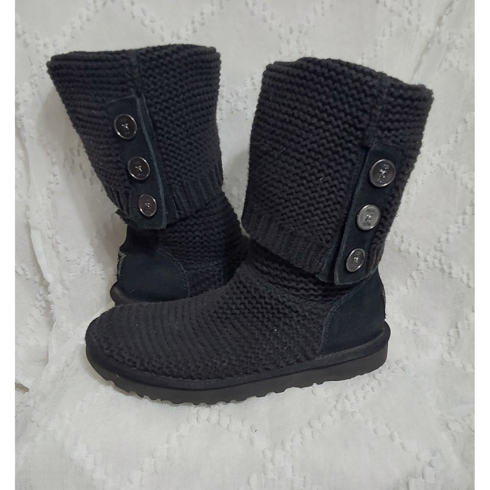 UGG Lattice Cardy Black Knit 3-Button Tall Boots 5819